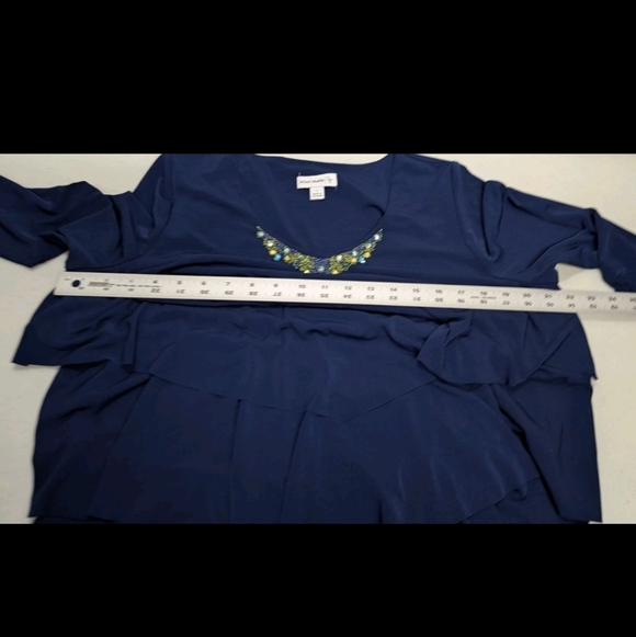 Susan Graver Beaded Tiered Liquid Knit Babydoll Tunic Top L Mature Artsy #2 - Picture 6 of 8